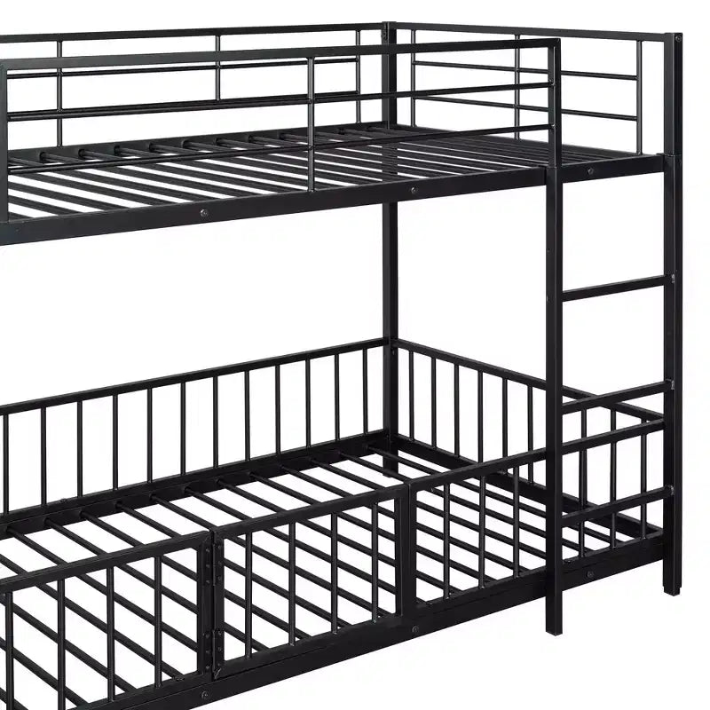 MAYEERTY Full Over Full Metal Bunk Bed, Slide Guardrails, Kids Bedroom, White
