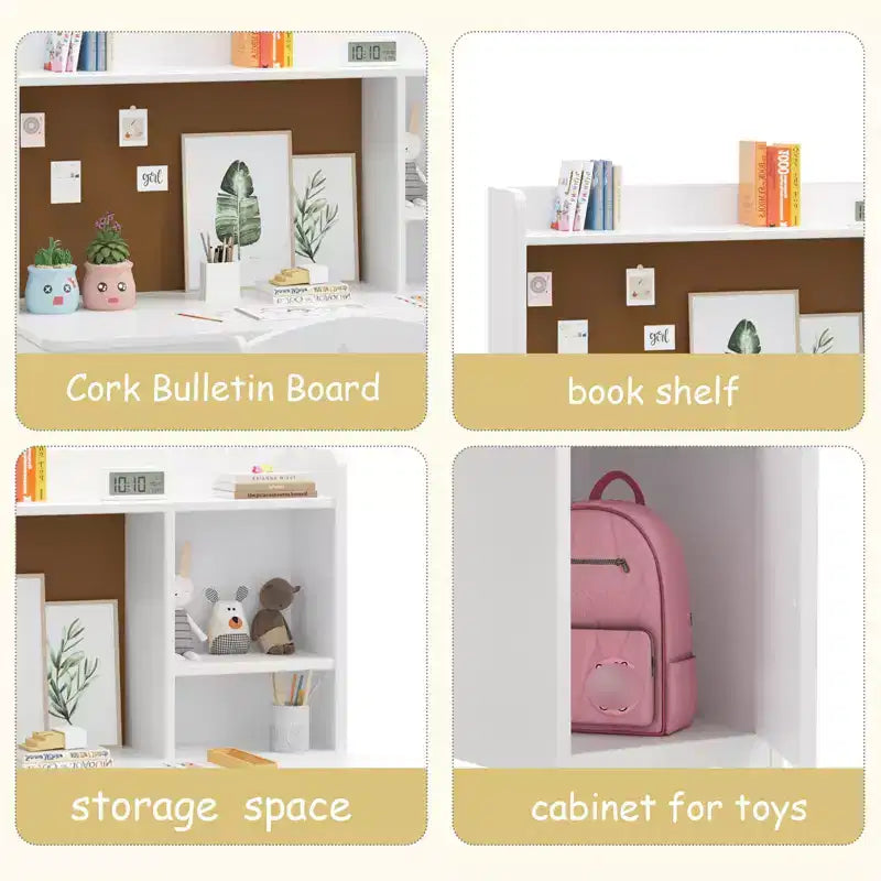 Kids Study Desk & Chair Set, Ergonomic Children's Learning Table with Bookshelf and Organizer, Engineered Wood, Gift for Boys Girls Ages 3-8, Pink