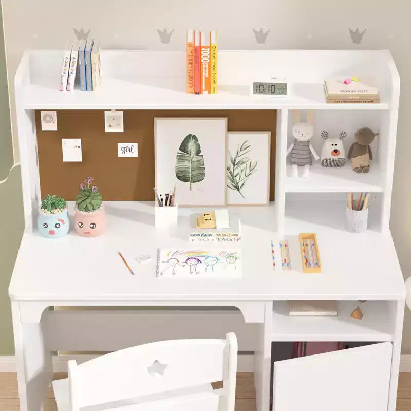 Kids Study Desk & Chair Set, Ergonomic Children's Learning Table with Bookshelf and Organizer, Engineered Wood, Gift for Boys Girls Ages 3-8, Pink