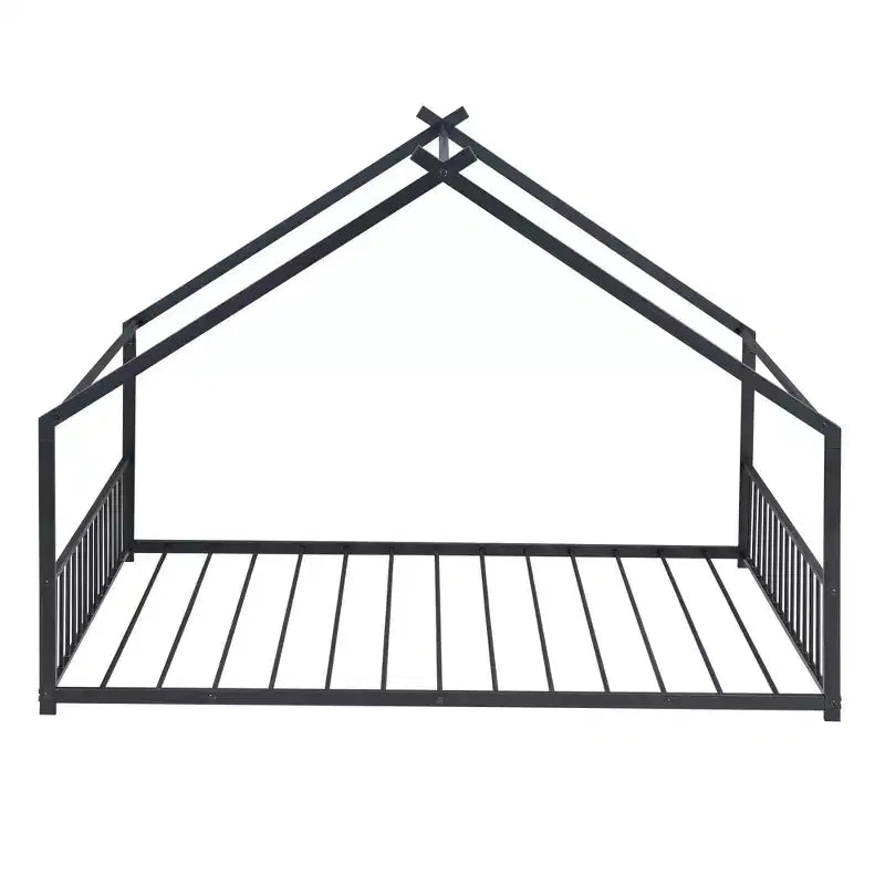 MAYEERTY Metal Kids House Bed with Roof Playhouse Design Sturdy Platform Bed with Slats Easy Assembly