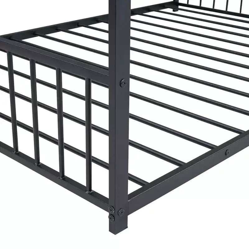 MAYEERTY Metal Kids House Bed with Roof Playhouse Design Sturdy Platform Bed with Slats Easy Assembly