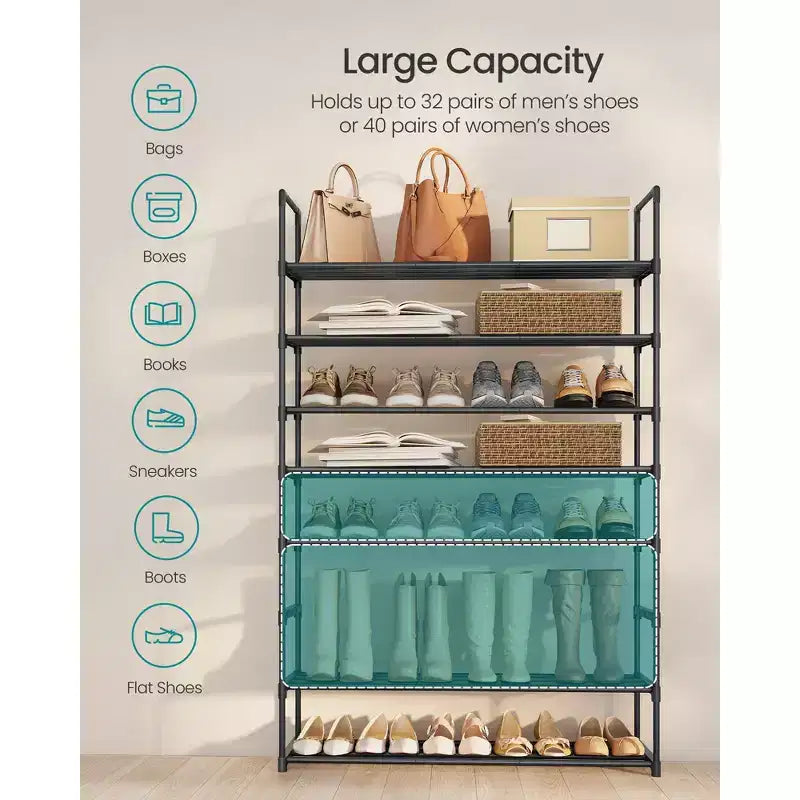 8-Tier Stackable Shoe Rack, 36.2 Inch Metal Shoe Organizer with 22 lb per Tier Capacity, Upright & Reversible for Entryway, Black