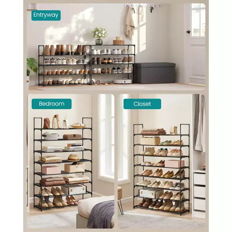 8-Tier Stackable Shoe Rack, 36.2 Inch Metal Shoe Organizer with 22 lb per Tier Capacity, Upright & Reversible for Entryway, Black