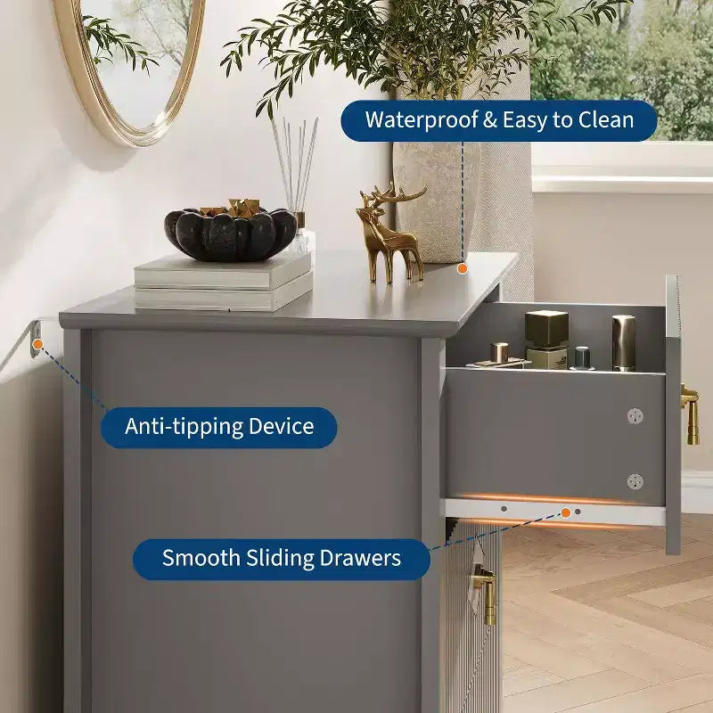 Acekool 27.6 3-Drawer Fluted Dresser, Modern Storage Organizer Cabinet with Deep Drawers