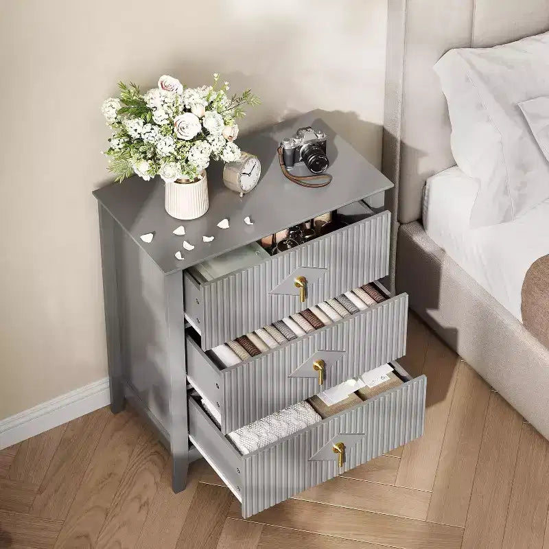 Acekool 27.6 3-Drawer Fluted Dresser, Modern Storage Organizer Cabinet with Deep Drawers
