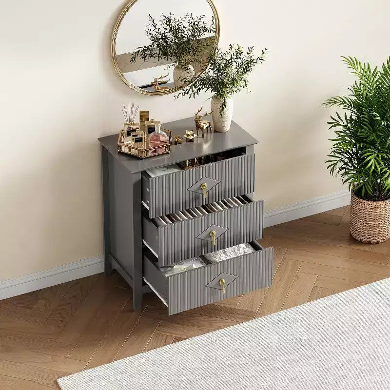 Acekool 27.6 3-Drawer Fluted Dresser, Modern Storage Organizer Cabinet with Deep Drawers