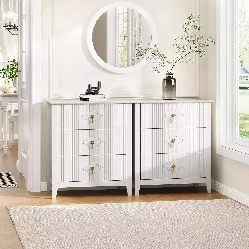 Acekool 27.6 3-Drawer Fluted Dresser, Modern Storage Organizer Cabinet with Deep Drawers