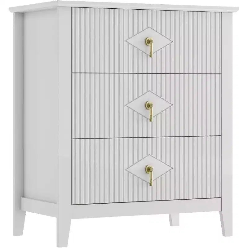 Acekool 27.6 3-Drawer Fluted Dresser, Modern Storage Organizer Cabinet with Deep Drawers