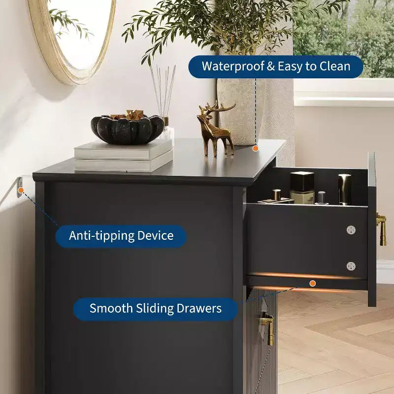 Acekool 27.6 3-Drawer Fluted Dresser, Modern Storage Organizer Cabinet with Deep Drawers