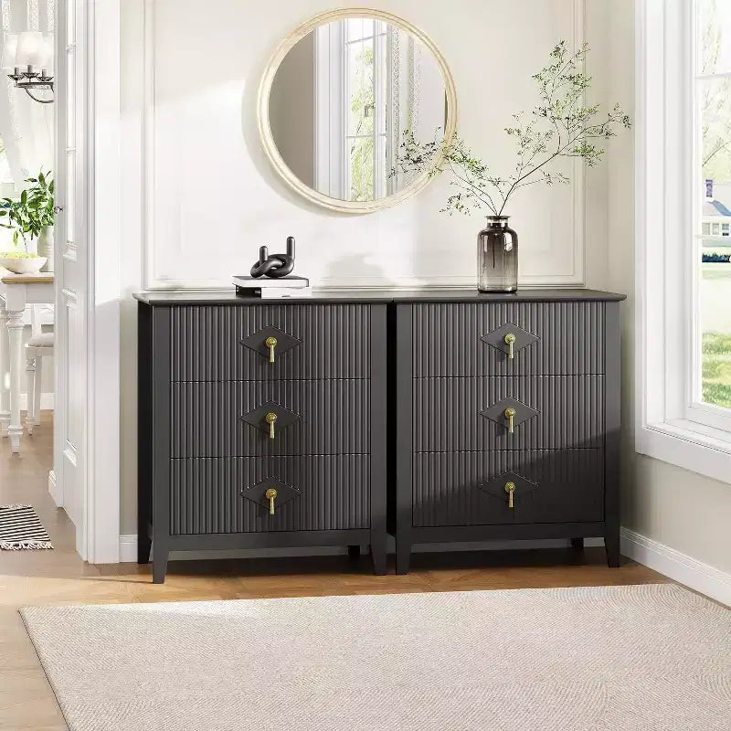 Acekool 27.6 3-Drawer Fluted Dresser, Modern Storage Organizer Cabinet with Deep Drawers