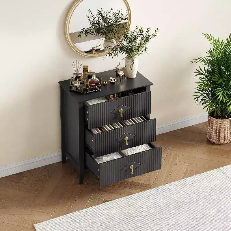 Acekool 27.6 3-Drawer Fluted Dresser, Modern Storage Organizer Cabinet with Deep Drawers