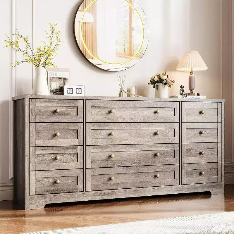 Acekool 12 Drawer Dresser, Wide Modern Chest and TV Stand for 65 Inch TV, Storage Organizer for Bedroom, Living Room, Hallway