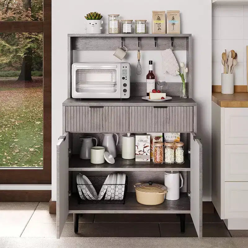 Acekool Fluted Sideboard Buffet Cabinet with 2 Drawers & Adjustable Shelves, Modern Coffee Bar Console for Dining Room, Kitchen, Hallway