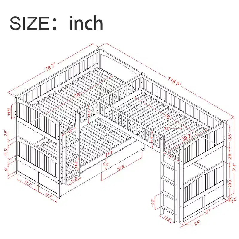 Whisen Twin Size Bunk Bed with Built-in Drawers & Versatile Under-Bed Area for Kids Rooms