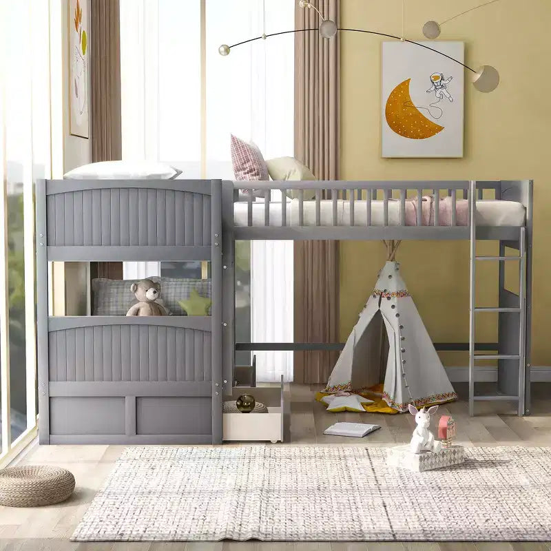 Whisen Twin Size Bunk Bed with Built-in Drawers & Versatile Under-Bed Area for Kids Rooms