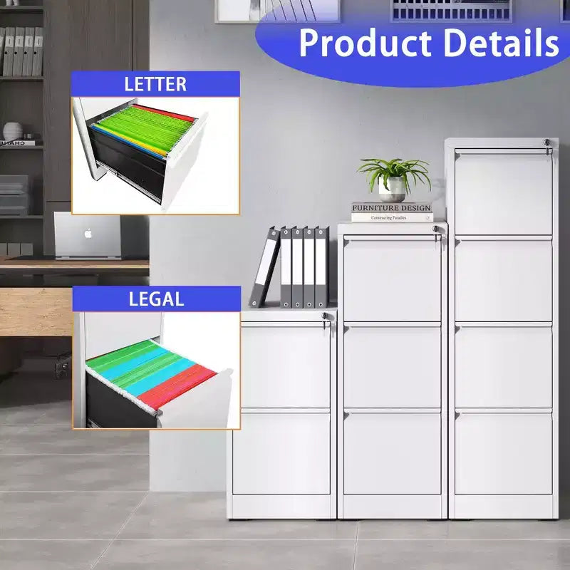 5 Drawer Vertical File Cabinet with Lock, Metal Locking Filing Cabinet for Home Office, File Storage Cabinet for A4/Letter/Legal Size File