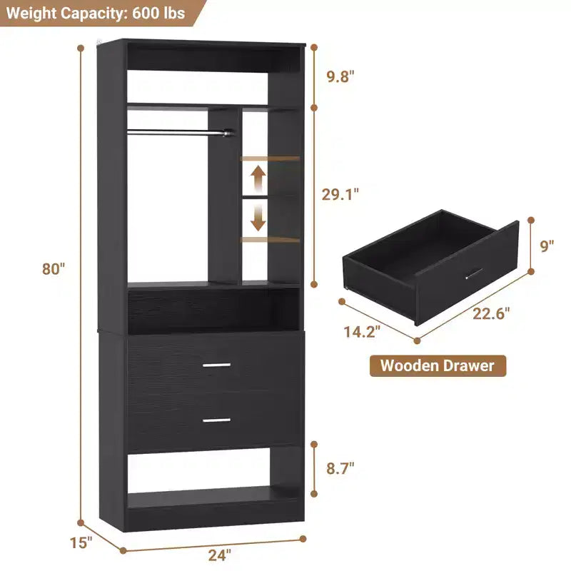 Besiost Closet System with 2 Wood Drawers