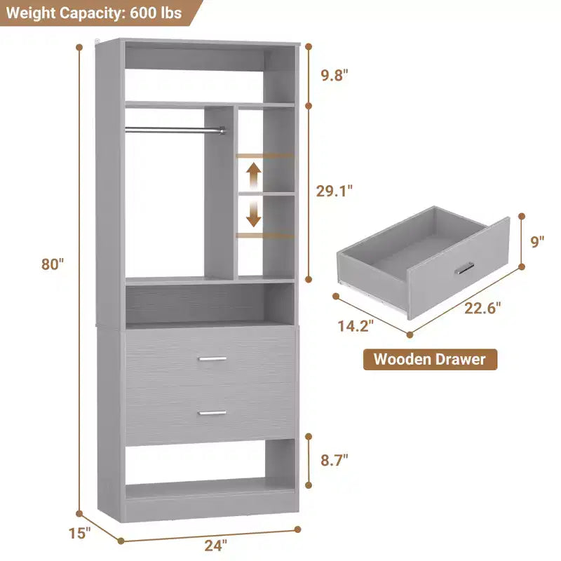 Besiost Closet System with 2 Wood Drawers