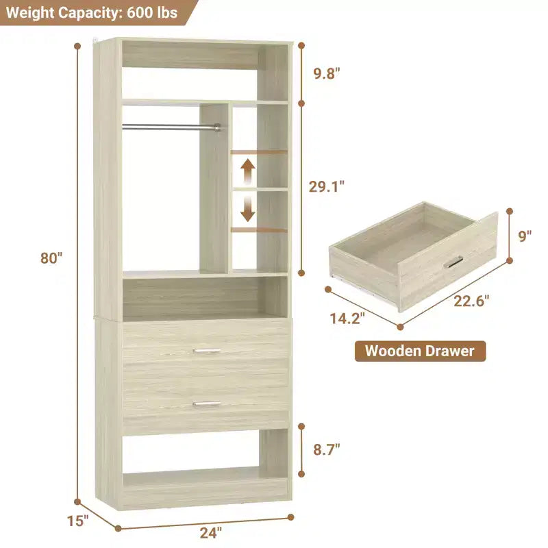 Besiost Closet System with 2 Wood Drawers