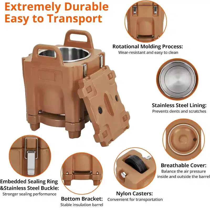 Insulated Food Carrier, 22Qt Capacity, Stackable Hot Box, with Spoon, Wheel and Safe Lock, for Catering, Family Gathering, Canteen, Restaurant