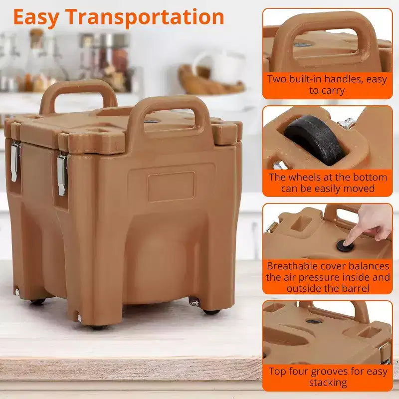 Insulated Food Carrier, 22Qt Capacity, Stackable Hot Box, with Spoon, Wheel and Safe Lock, for Catering, Family Gathering, Canteen, Restaurant