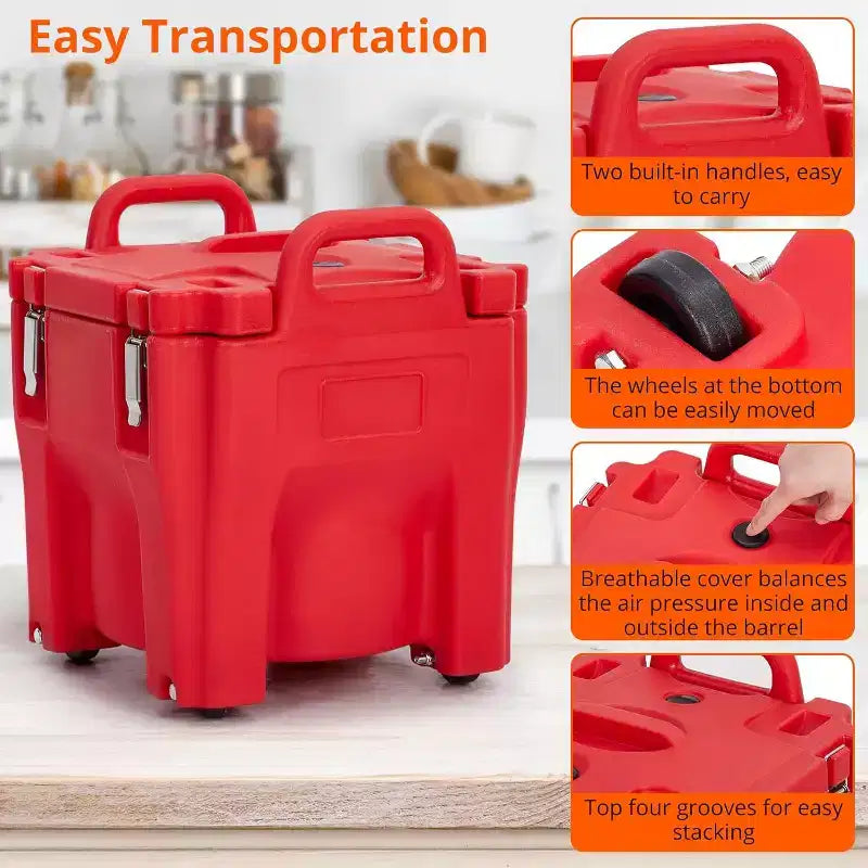 Insulated Food Carrier, 22Qt Capacity, Stackable Hot Box, with Spoon, Wheel and Safe Lock, for Catering, Family Gathering, Canteen, Restaurant