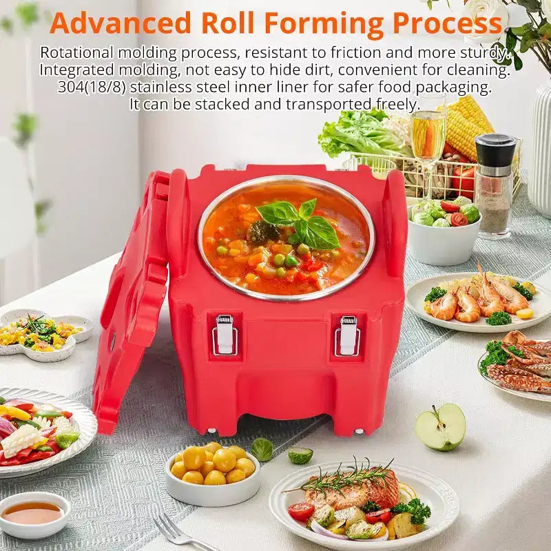 Insulated Food Carrier, 22Qt Capacity, Stackable Hot Box, with Spoon, Wheel and Safe Lock, for Catering, Family Gathering, Canteen, Restaurant