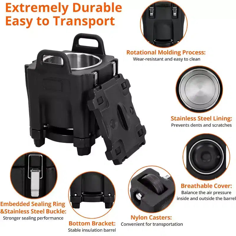 Insulated Food Carrier, 22Qt Capacity, Stackable Hot Box, with Spoon, Wheel and Safe Lock, for Catering, Family Gathering, Canteen, Restaurant