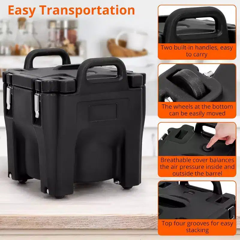 Insulated Food Carrier, 22Qt Capacity, Stackable Hot Box, with Spoon, Wheel and Safe Lock, for Catering, Family Gathering, Canteen, Restaurant