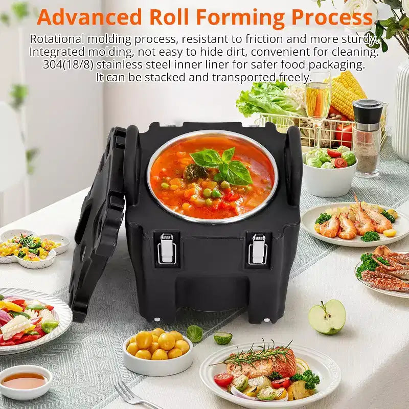 Insulated Food Carrier, 22Qt Capacity, Stackable Hot Box, with Spoon, Wheel and Safe Lock, for Catering, Family Gathering, Canteen, Restaurant