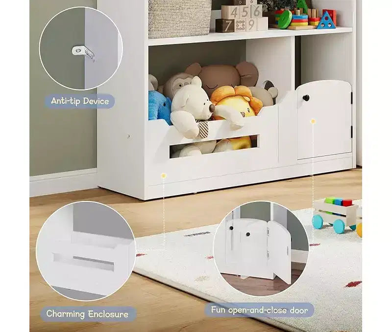 3-Tier Children's Bookshelf and Toy Storage Organizer with Motion Sensor Light C Wooden Book Rack for Playrooms, Classrooms, and Bedrooms
