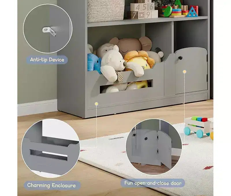 3-Tier Children's Bookshelf and Toy Storage Organizer with Motion Sensor Light C Wooden Book Rack for Playrooms, Classrooms, and Bedrooms