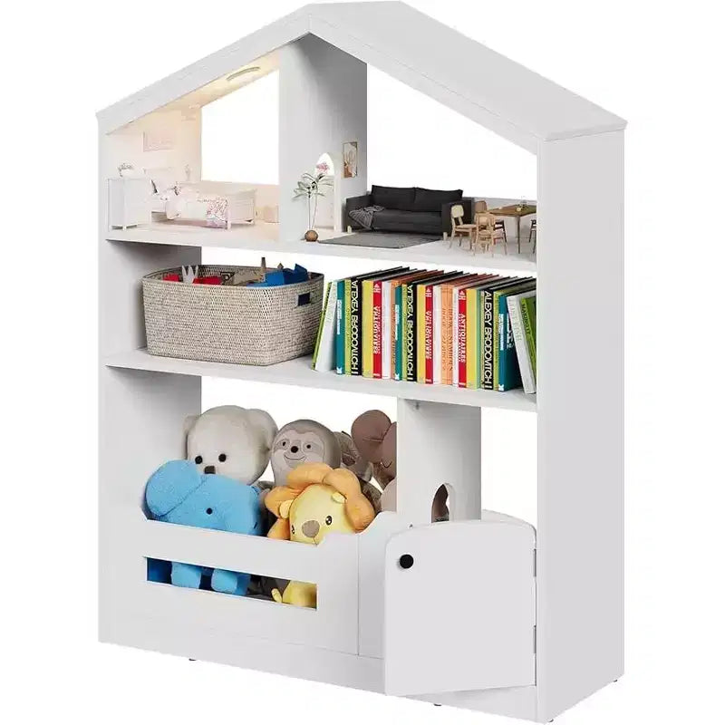 3-Tier Children's Bookshelf and Toy Storage Organizer with Motion Sensor Light C Wooden Book Rack for Playrooms, Classrooms, and Bedrooms