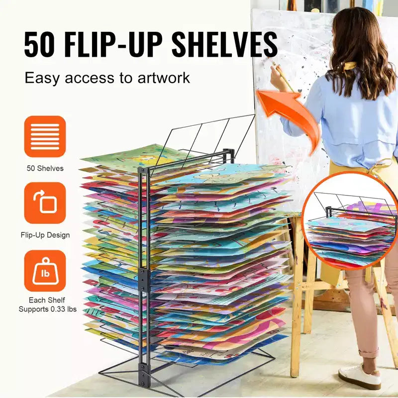 VEVOR Art Drying Rack, 50 Removable Shelves 20 x 17 x 30 inch Paint Drying Rack with Stable Base, Carbon Steel Metal Painting Drying Rack, Black
