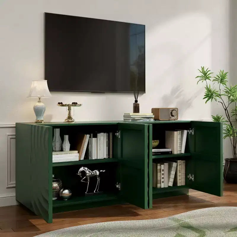 Clihome Sideboard Buffet Cabinet, 59Green Accent Cabinet with 4 Doors,Mid Century Modern Pantry Cabinet,Console Cabinet,Cabinet for Entryway