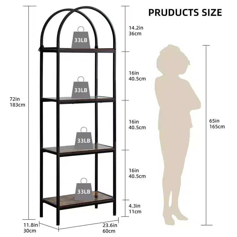 Bookshelf, Arched Bookshelf 5 Tier Bookcase, Industrial Open Book Shelves for Living Room, Modern Freestanding Display Shelving Unit Storage Rack