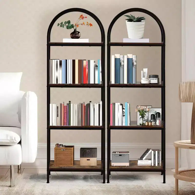 Bookshelf, Arched Bookshelf 5 Tier Bookcase, Industrial Open Book Shelves for Living Room, Modern Freestanding Display Shelving Unit Storage Rack