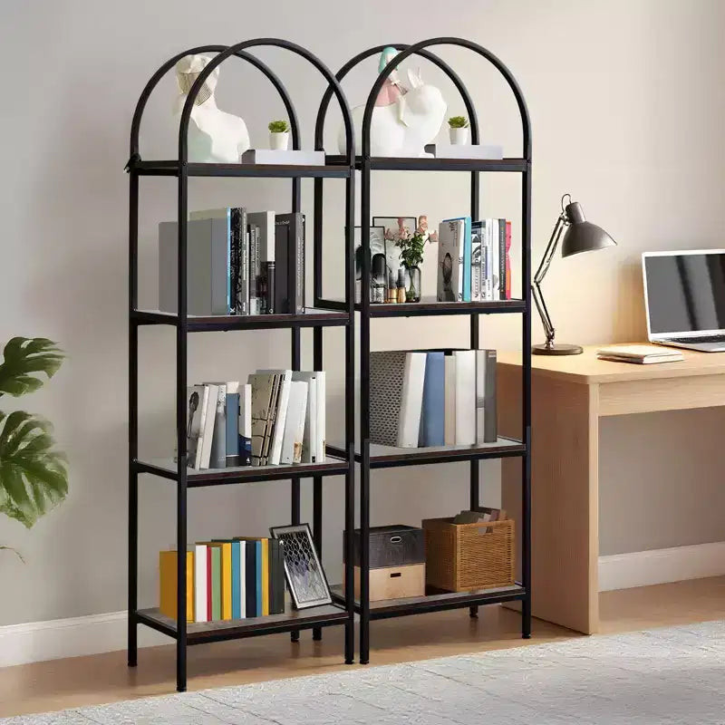 Bookshelf, Arched Bookshelf 5 Tier Bookcase, Industrial Open Book Shelves for Living Room, Modern Freestanding Display Shelving Unit Storage Rack