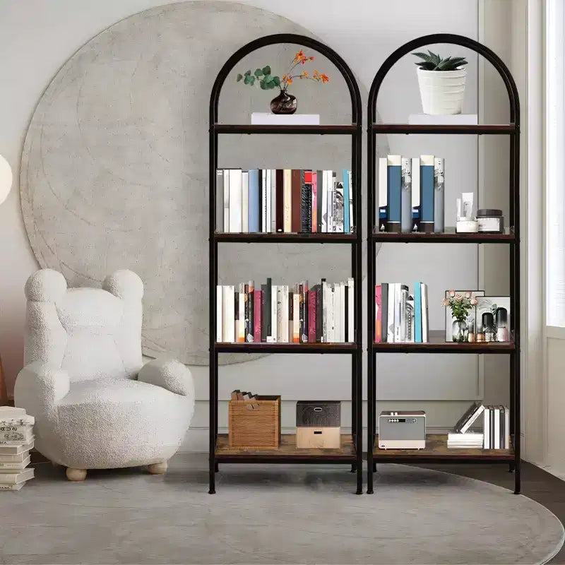 Bookshelf, Arched Bookshelf 5 Tier Bookcase, Industrial Open Book Shelves for Living Room, Modern Freestanding Display Shelving Unit Storage Rack