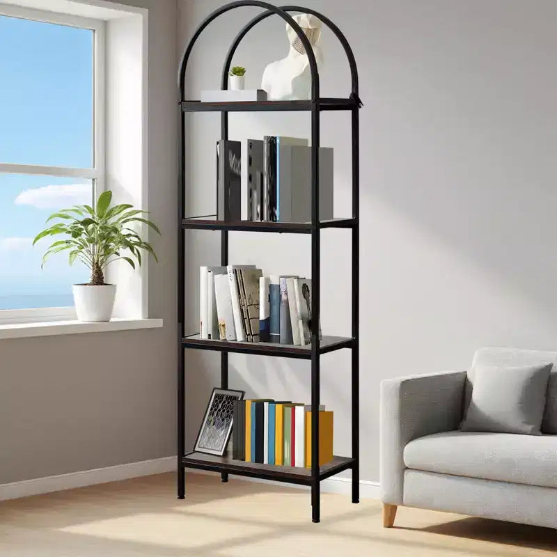 Bookshelf, Arched Bookshelf 5 Tier Bookcase, Industrial Open Book Shelves for Living Room, Modern Freestanding Display Shelving Unit Storage Rack