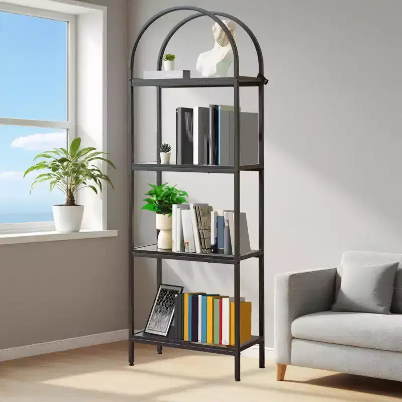 Bookshelf, Arched Bookshelf 5 Tier Bookcase, Industrial Open Book Shelves for Living Room, Modern Freestanding Display Shelving Unit Storage Rack