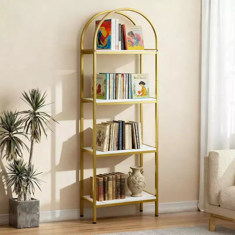 Bookshelf, Arched Bookshelf 5 Tier Bookcase, Industrial Open Book Shelves for Living Room, Modern Freestanding Display Shelving Unit Storage Rack