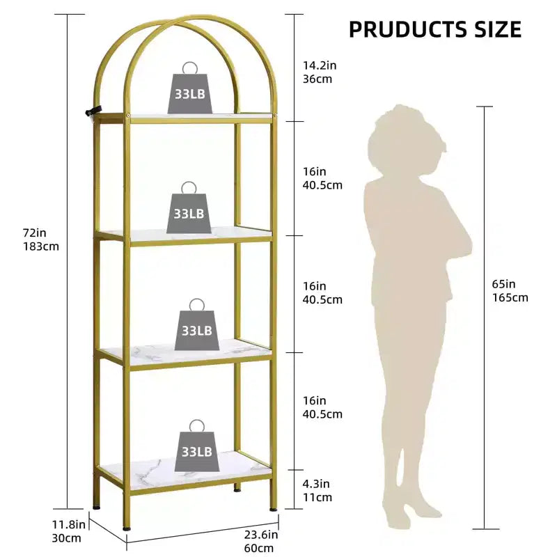 Bookshelf, Arched Bookshelf 5 Tier Bookcase, Industrial Open Book Shelves for Living Room, Modern Freestanding Display Shelving Unit Storage Rack