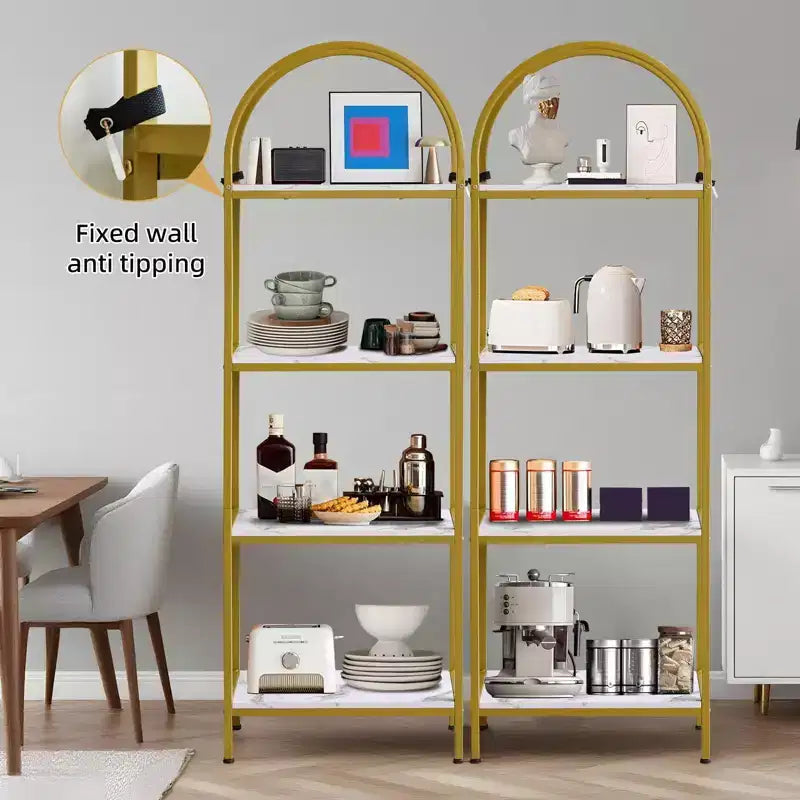 Bookshelf, Arched Bookshelf 5 Tier Bookcase, Industrial Open Book Shelves for Living Room, Modern Freestanding Display Shelving Unit Storage Rack