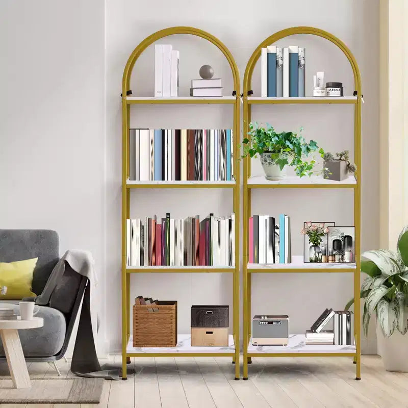 Bookshelf, Arched Bookshelf 5 Tier Bookcase, Industrial Open Book Shelves for Living Room, Modern Freestanding Display Shelving Unit Storage Rack