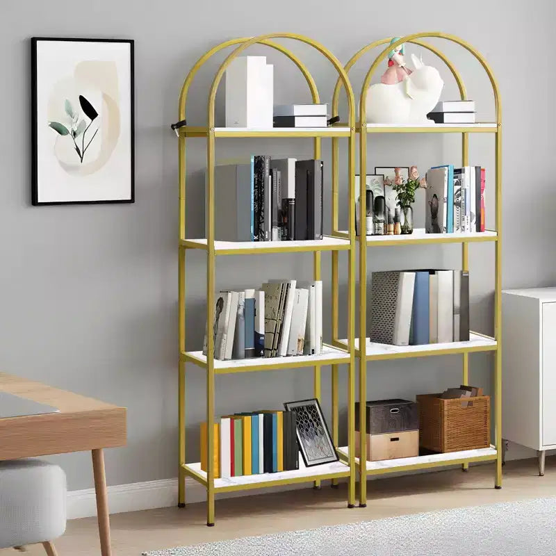 Bookshelf, Arched Bookshelf 5 Tier Bookcase, Industrial Open Book Shelves for Living Room, Modern Freestanding Display Shelving Unit Storage Rack