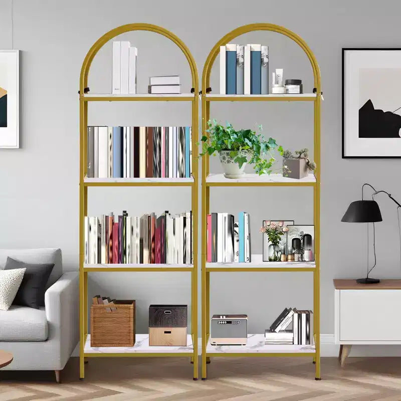 Bookshelf, Arched Bookshelf 5 Tier Bookcase, Industrial Open Book Shelves for Living Room, Modern Freestanding Display Shelving Unit Storage Rack