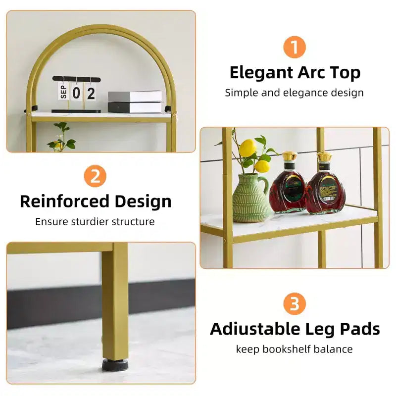 Bookshelf, Arched Bookshelf 5 Tier Bookcase, Industrial Open Book Shelves for Living Room, Modern Freestanding Display Shelving Unit Storage Rack