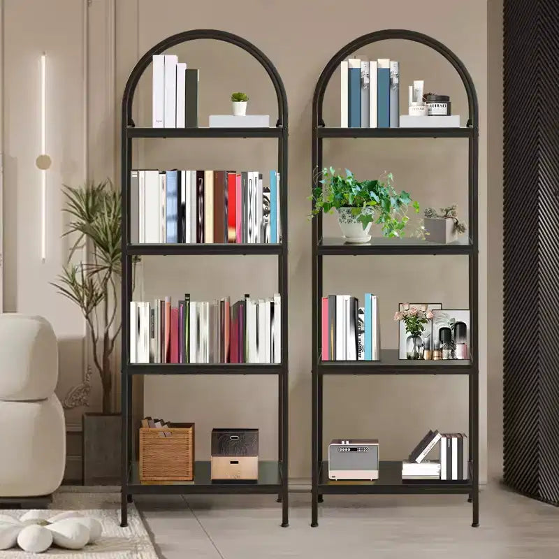 Bookshelf, Arched Bookshelf 5 Tier Bookcase, Industrial Open Book Shelves for Living Room, Modern Freestanding Display Shelving Unit Storage Rack