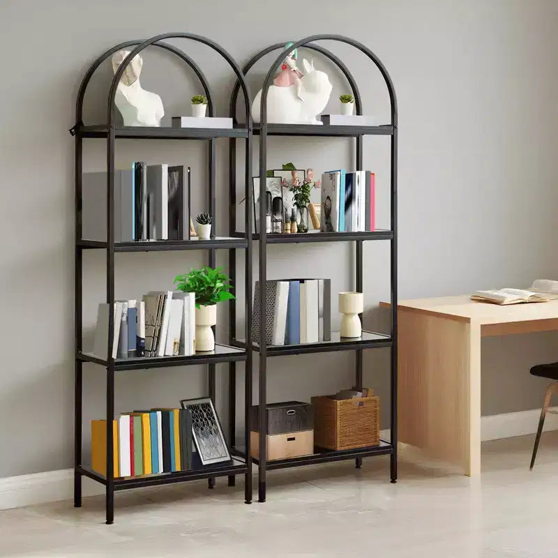 Bookshelf, Arched Bookshelf 5 Tier Bookcase, Industrial Open Book Shelves for Living Room, Modern Freestanding Display Shelving Unit Storage Rack